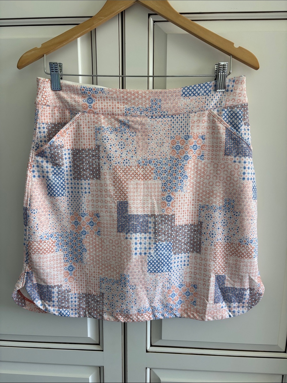 Peter Millar Alice Petal Hem Patchwork Golf Skirt Blue Pink Performance Women M
